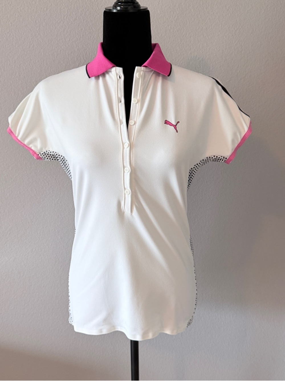 Puma Women's White Golf Polo Top with Pink Trim